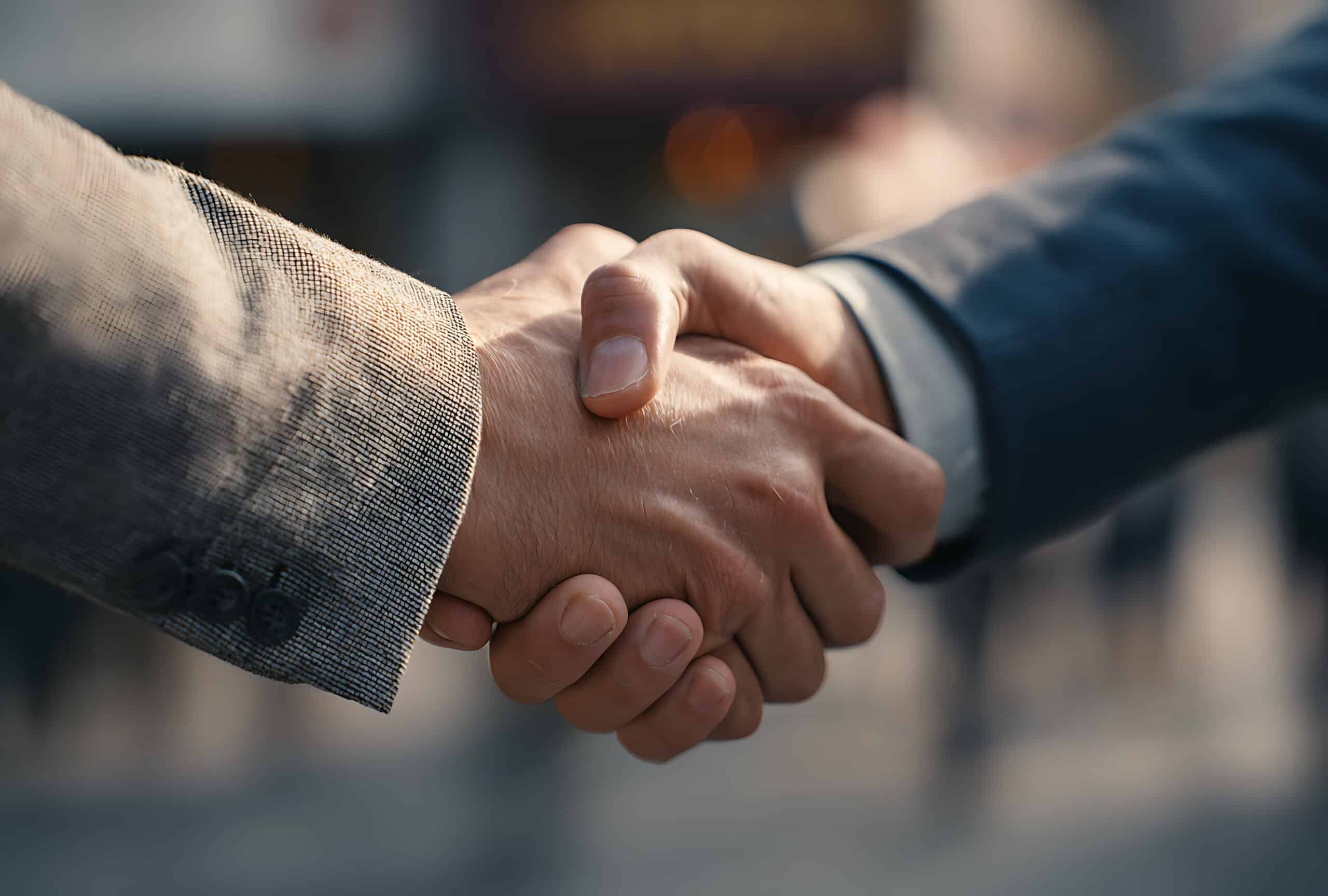 Close up of two business people shaking hands in a formal agreement or partnership